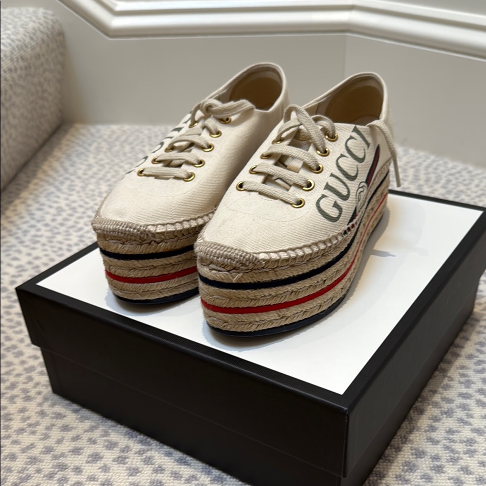 Gucci Cream and Red Platform Shoes